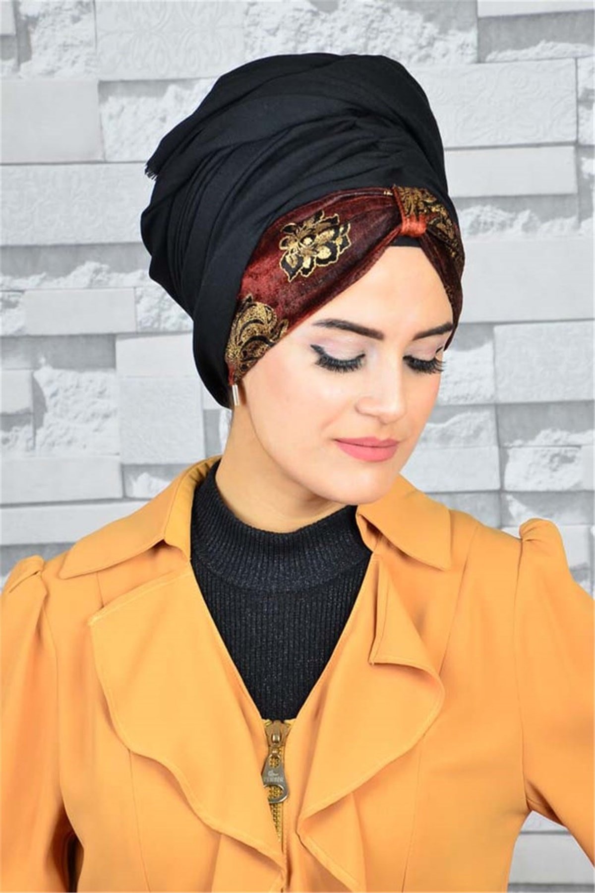 Kadife Desenli Koton Bandana Bone Şal BND016