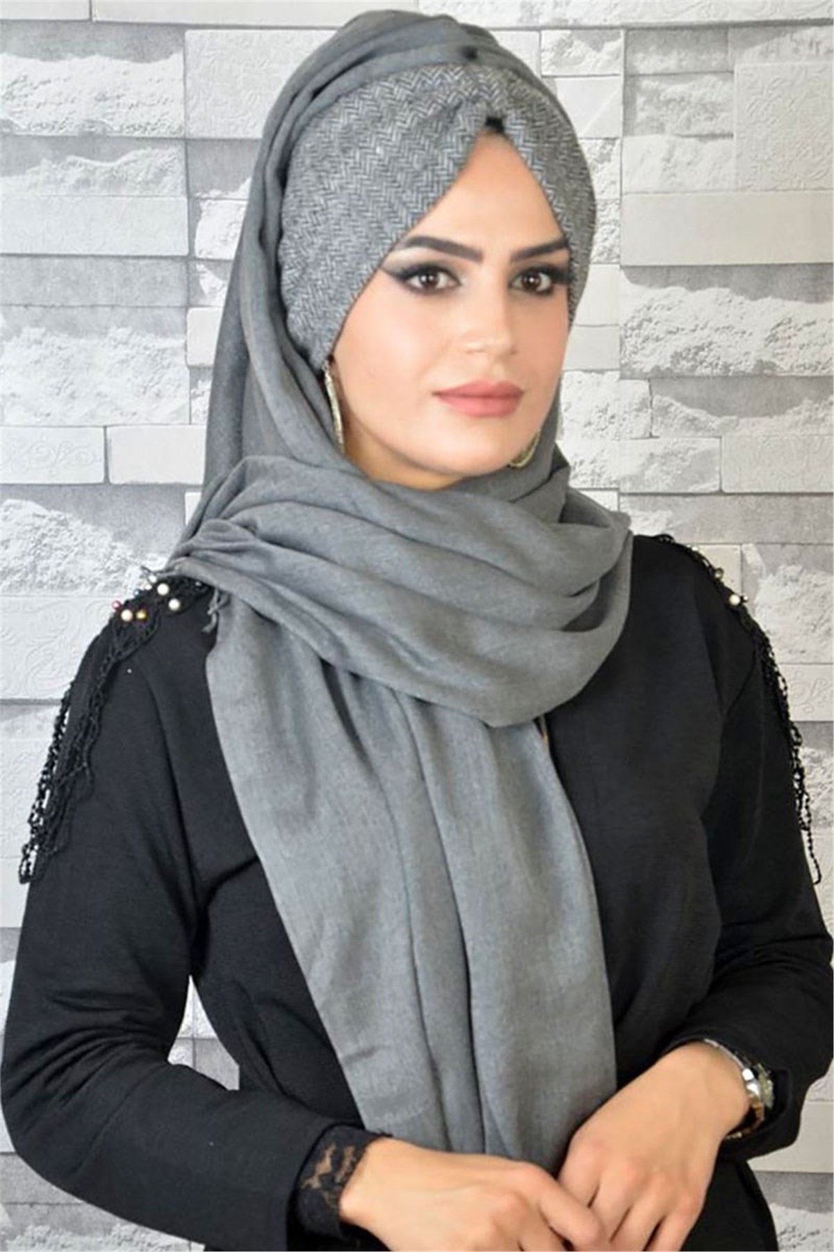 Kırçıllı Bandana Şal Gri T13978