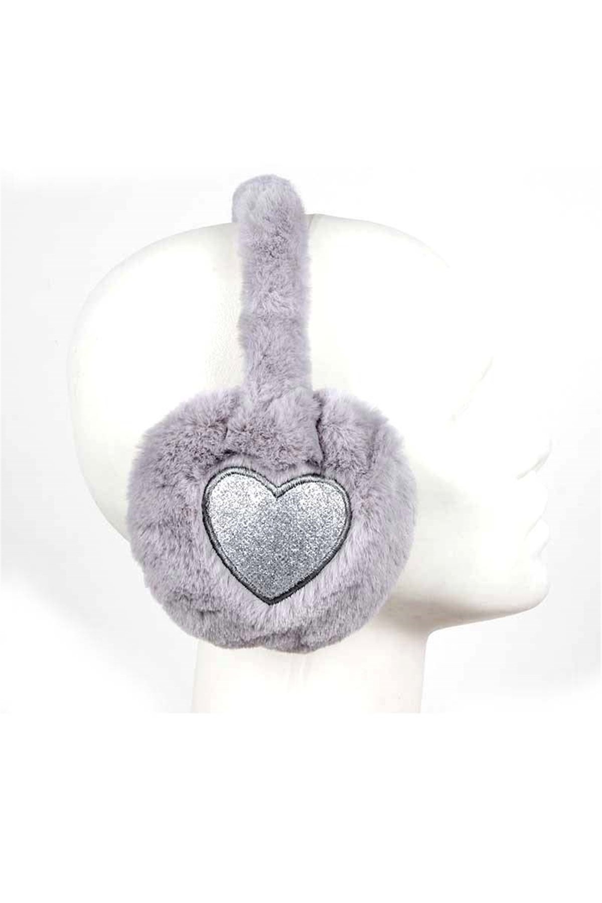 Kız Çocuk Kışlık Kulaklık, Kalpli Peluş Kulaklık CK5061 - Gri
