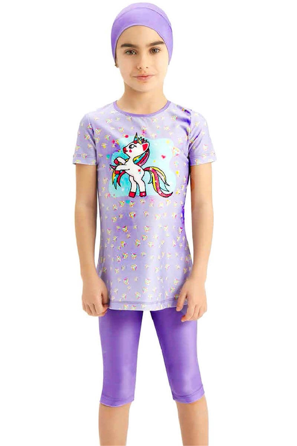 Kız Çocuk Unicorn Pembe Yarı Kapalı Mayo 55153