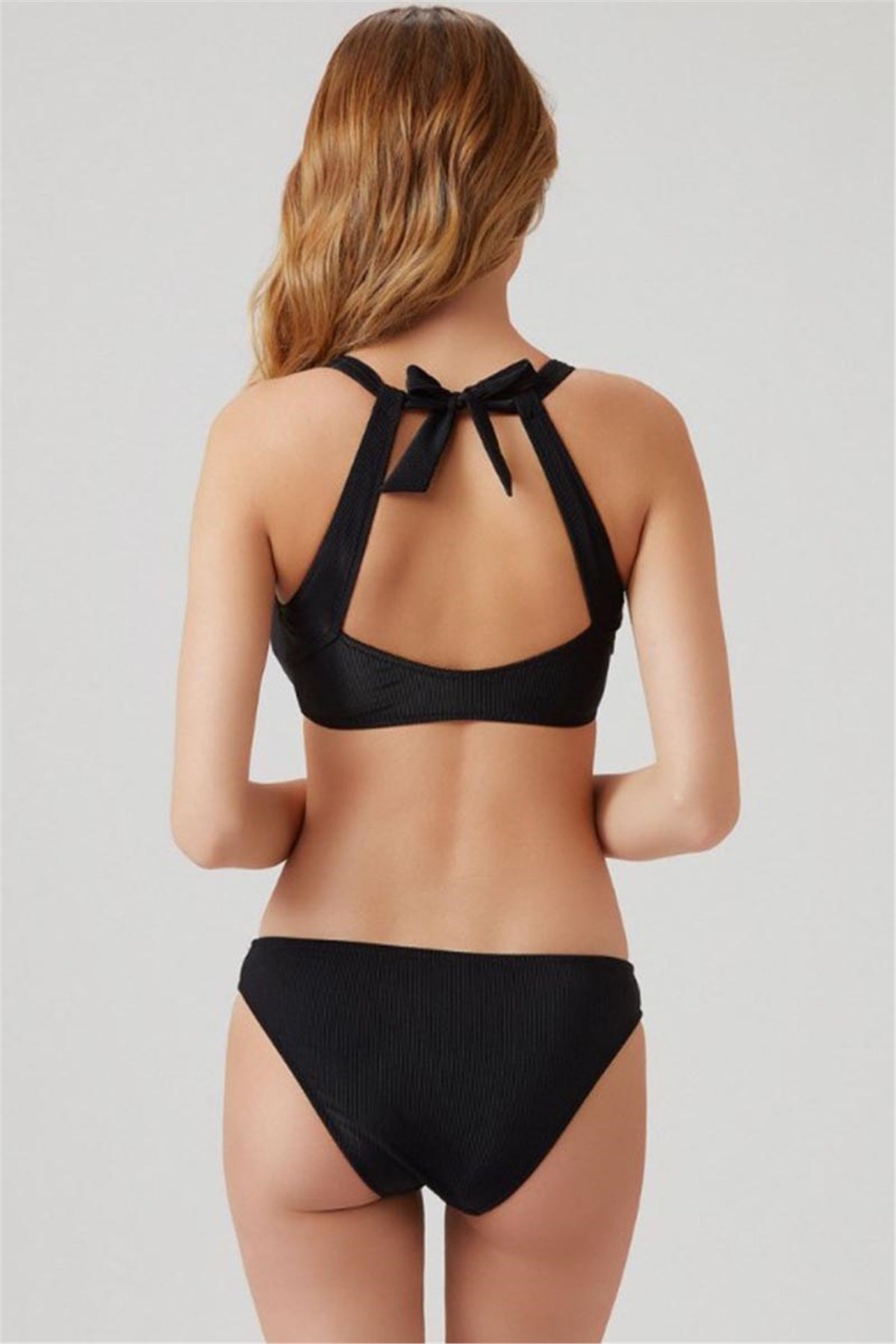 Kom Bikini  Fermuar Detaylı, Siyah Kadın Büstiyer  Bikini KM207