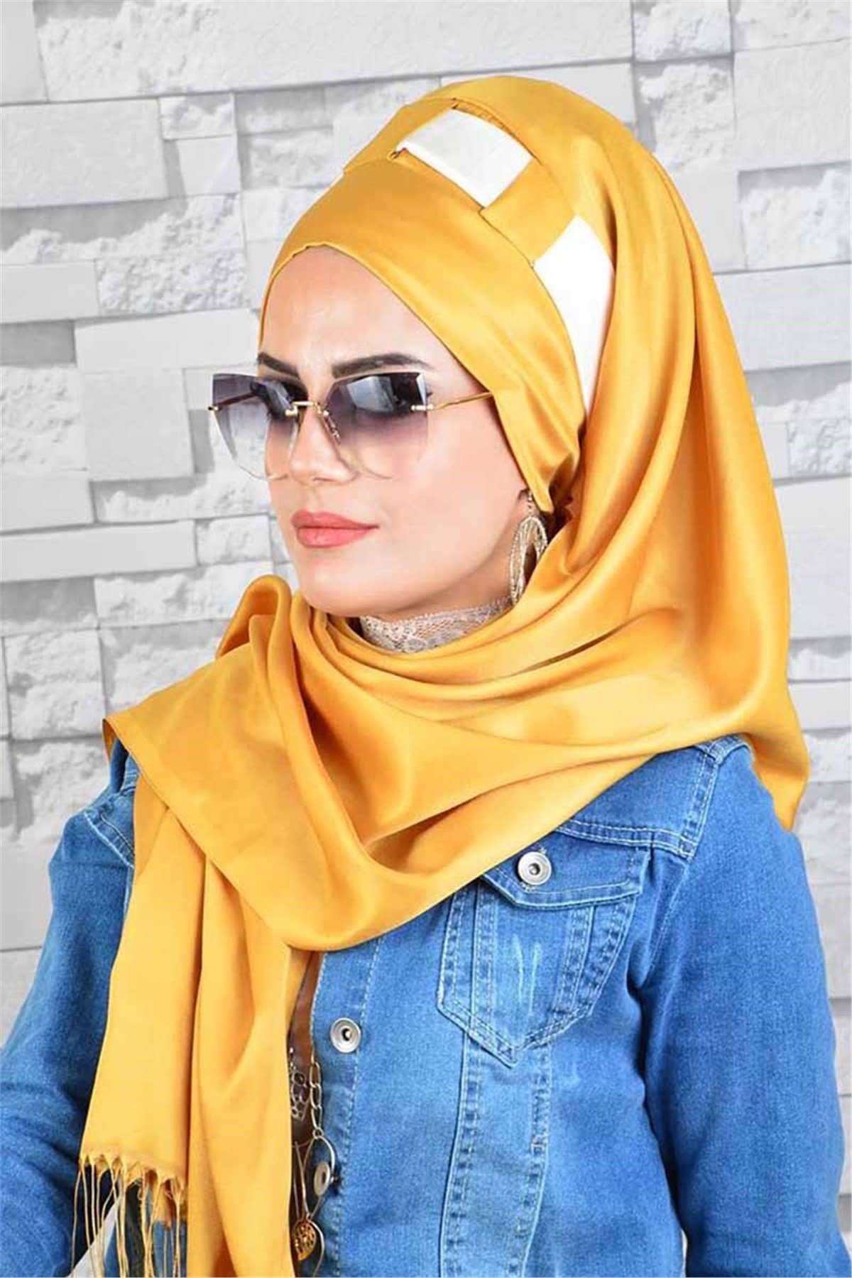 Krem Gold Hazır Türban bnd8030