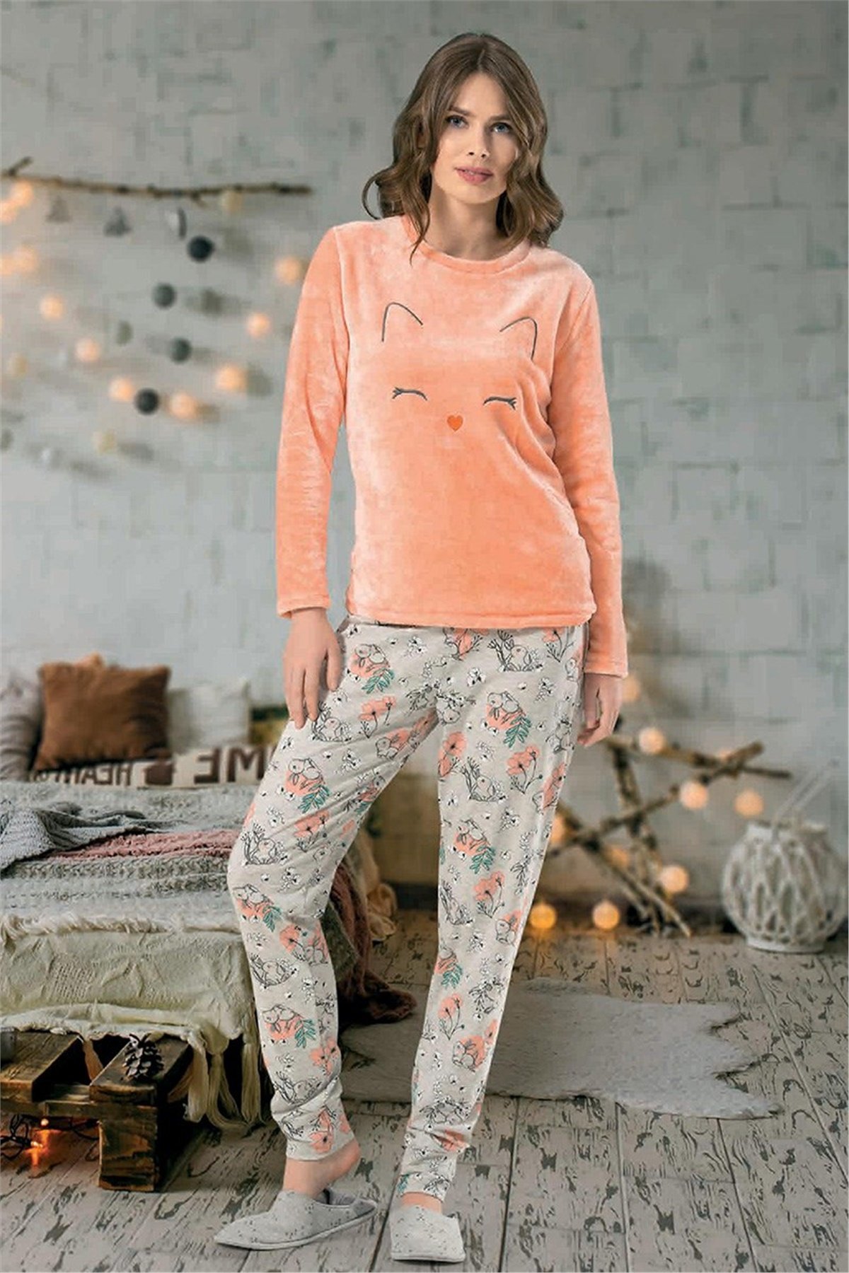 NBB 66616 Kedili Polar Kadın Pijama Takımı 
