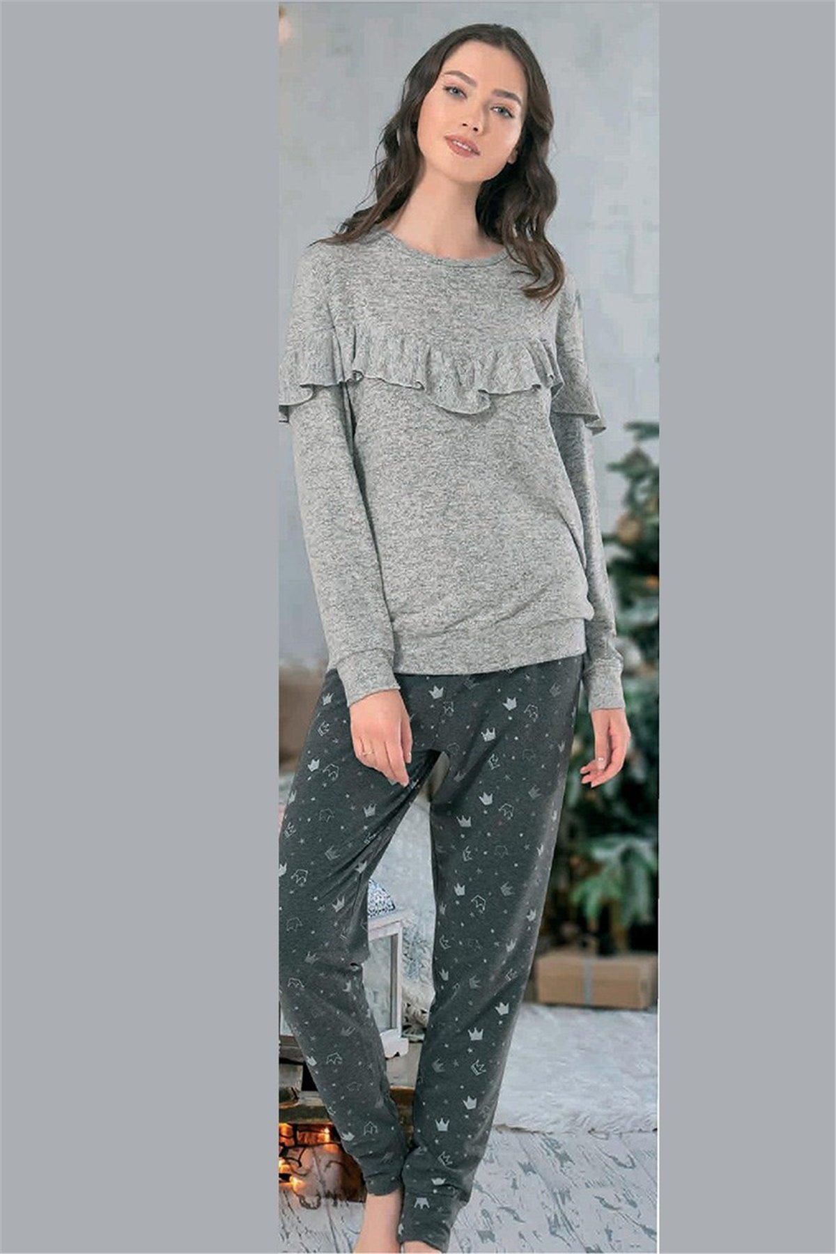 NBB 66648 Volanlı Kadın Pijama Gecelik Takımı 