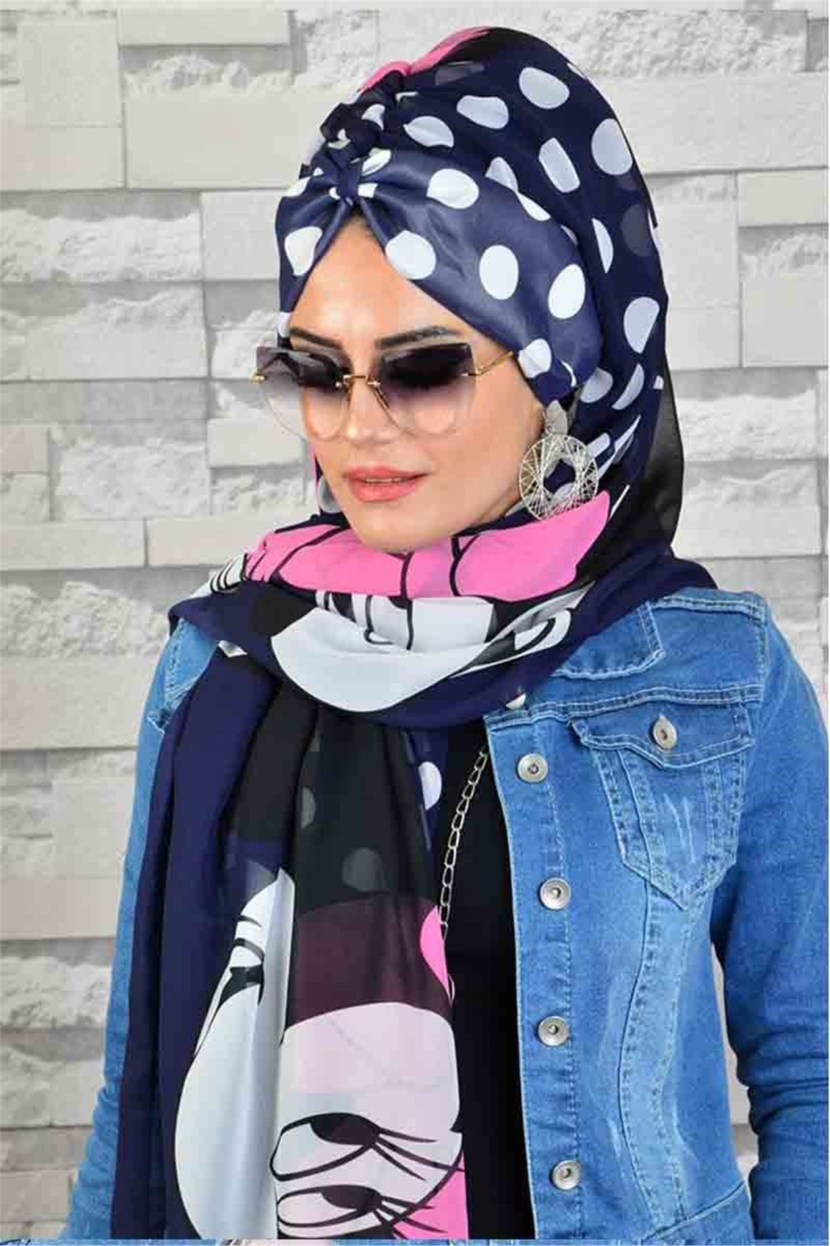Puanlı Mini mause Desenli Bandana Hazır Şal bnd175