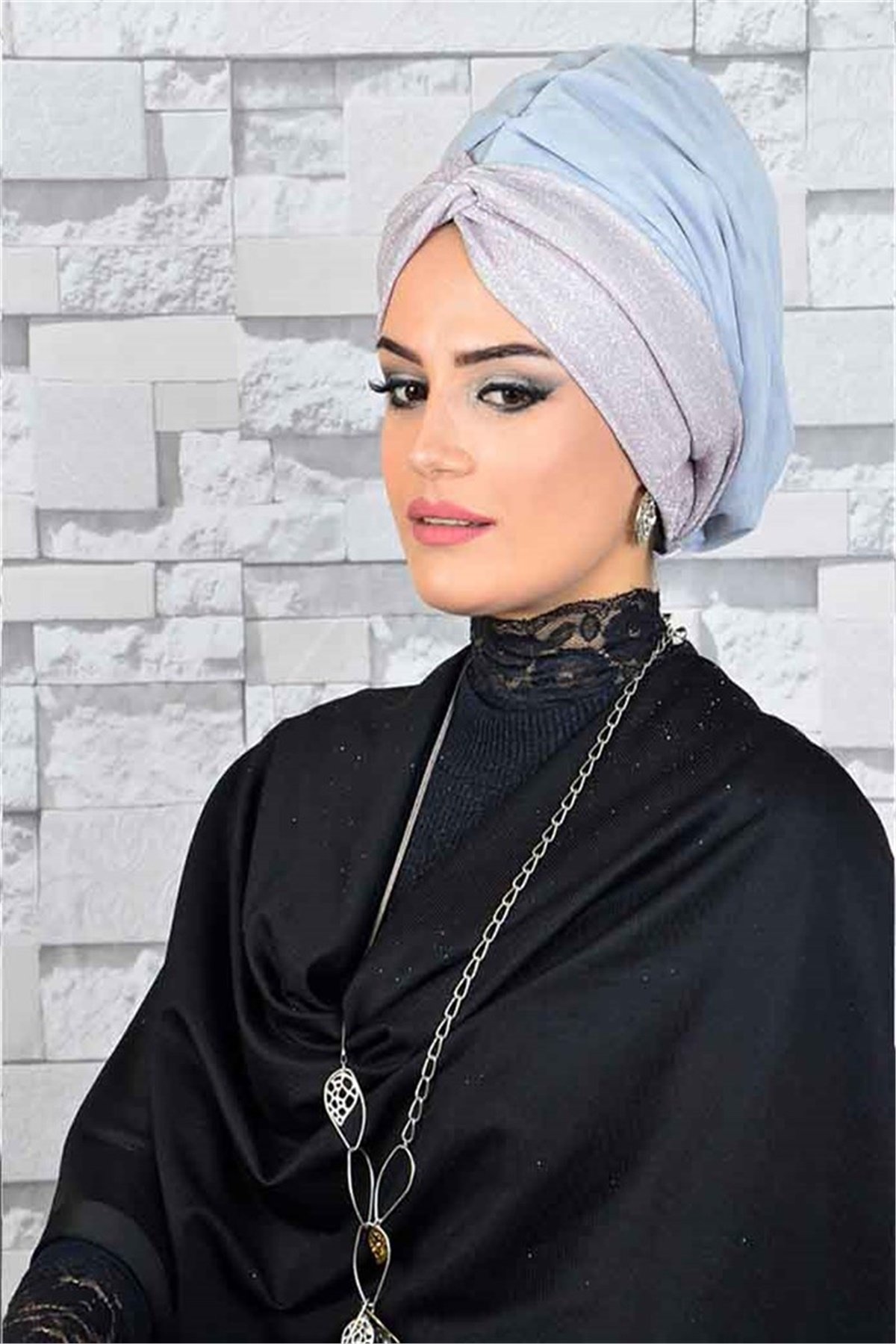 Pudra Gümüş Hayal Tül Tesettür Abiye Bone Şal hz011