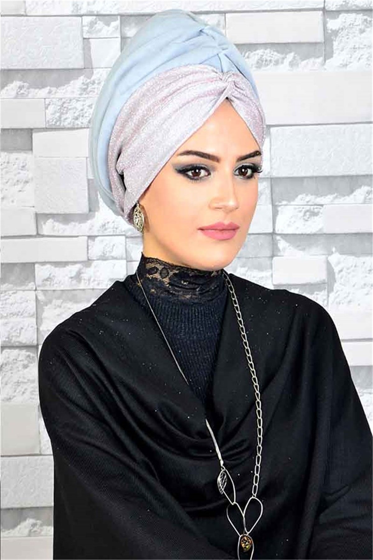 Pudra Gümüş Hayal Tül Tesettür Abiye Bone Şal hz011