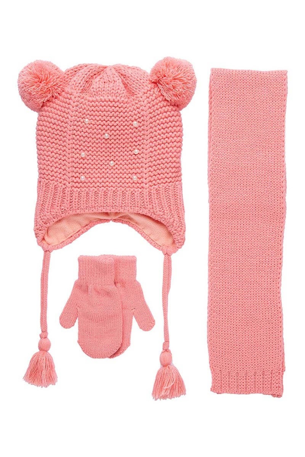 Rinna 1-4 Yaş Kız Çocuk Atkı Bere Eldiven Takımı K9920 - Pembe