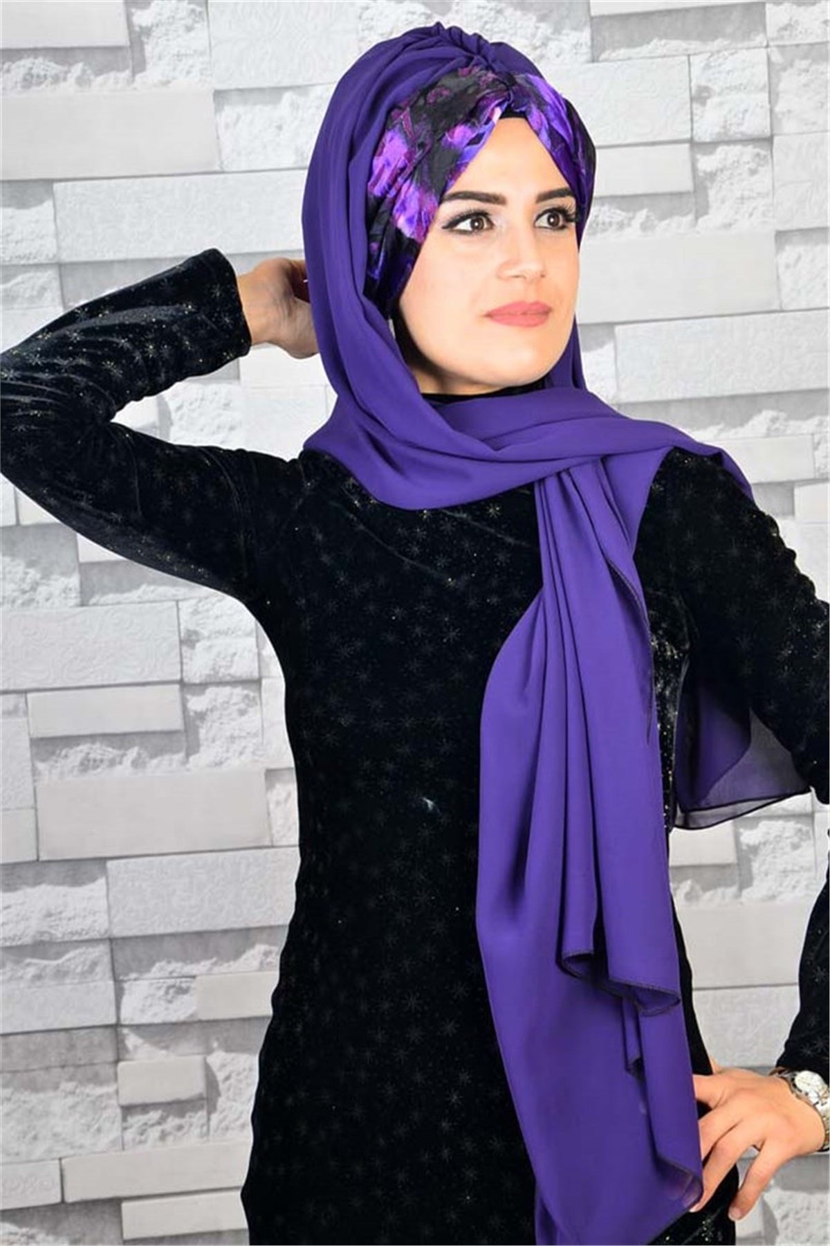 Şifon Bandana Pratik Hazır Bone Şal BND028