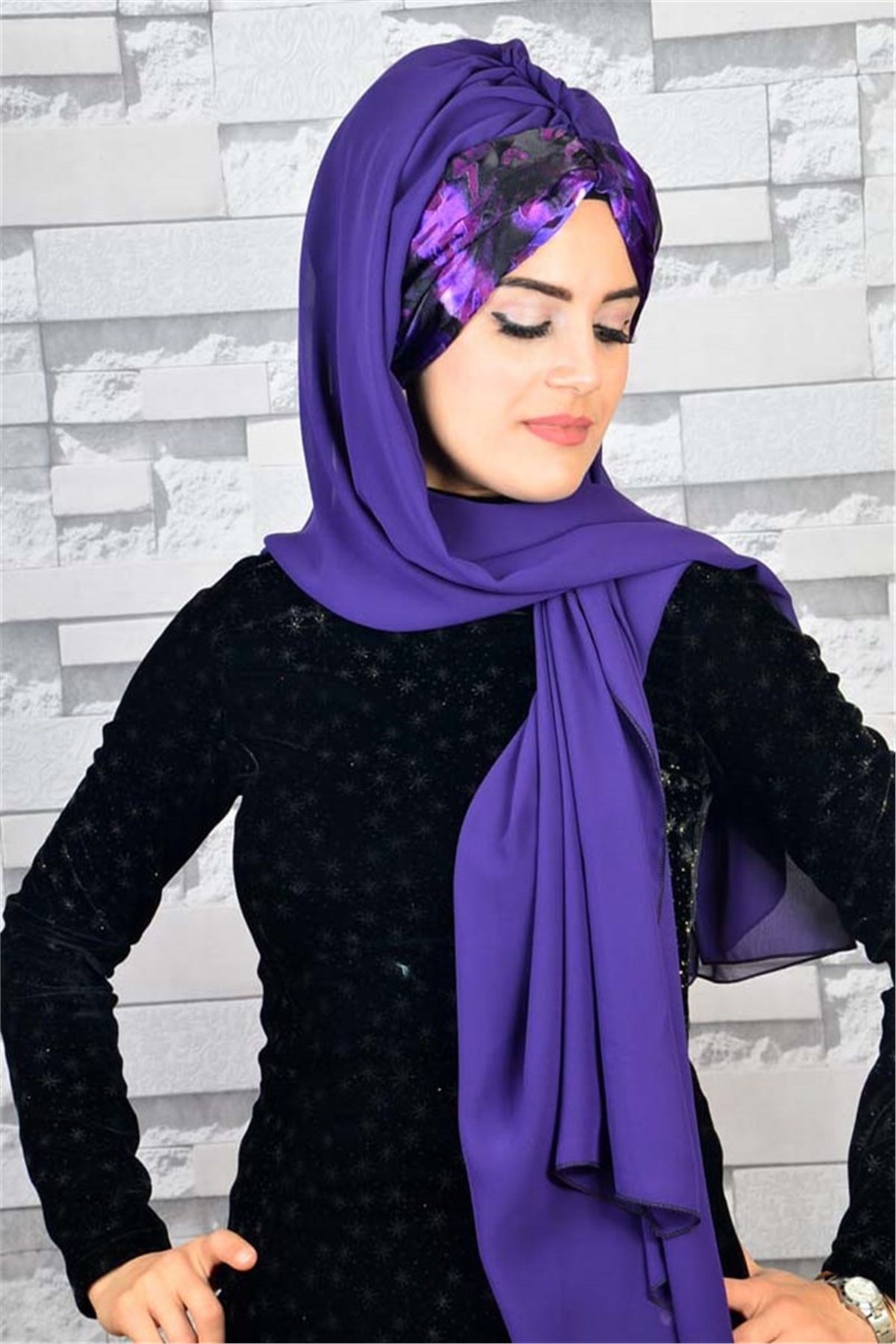 Şifon Bandana Pratik Hazır Bone Şal BND028