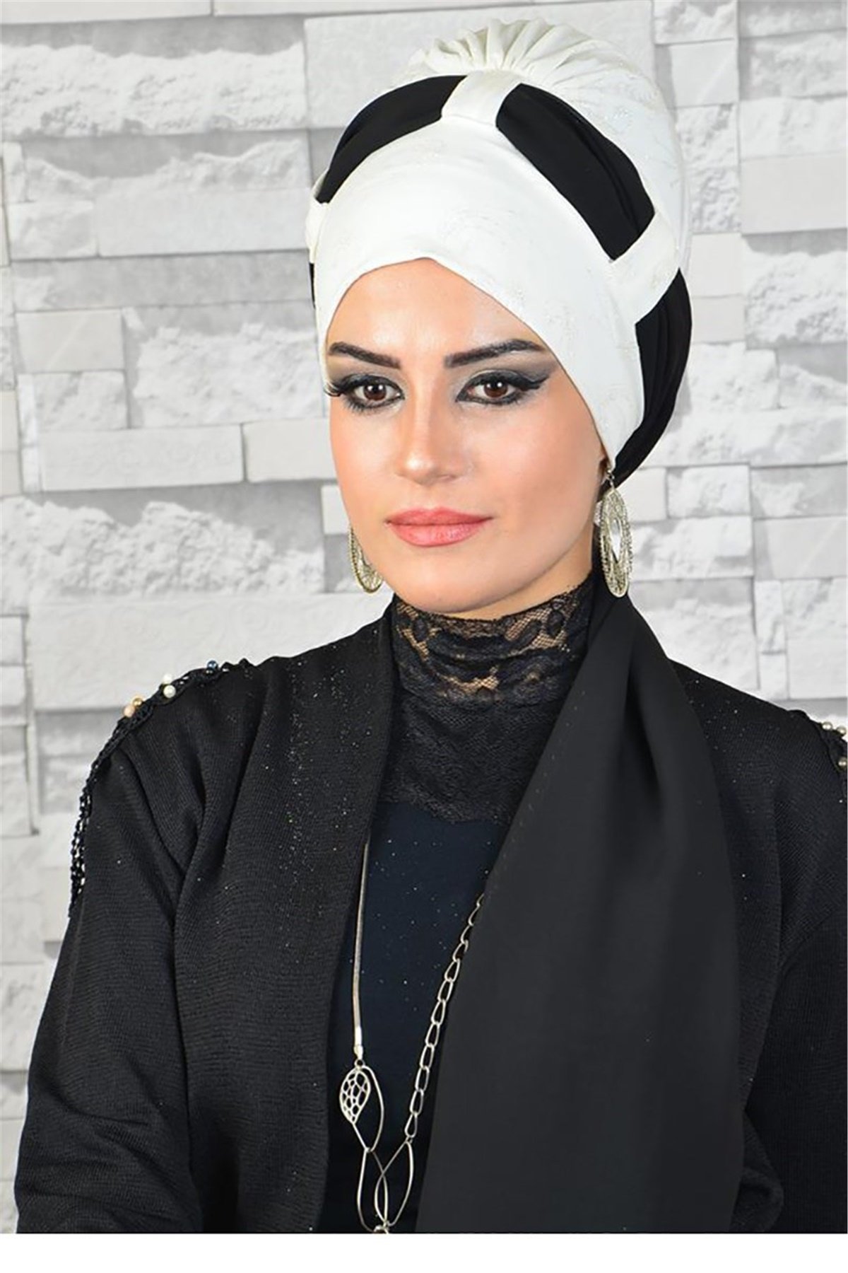 Simli Kırık Beyaz Abiye Fularlı Bone bna034