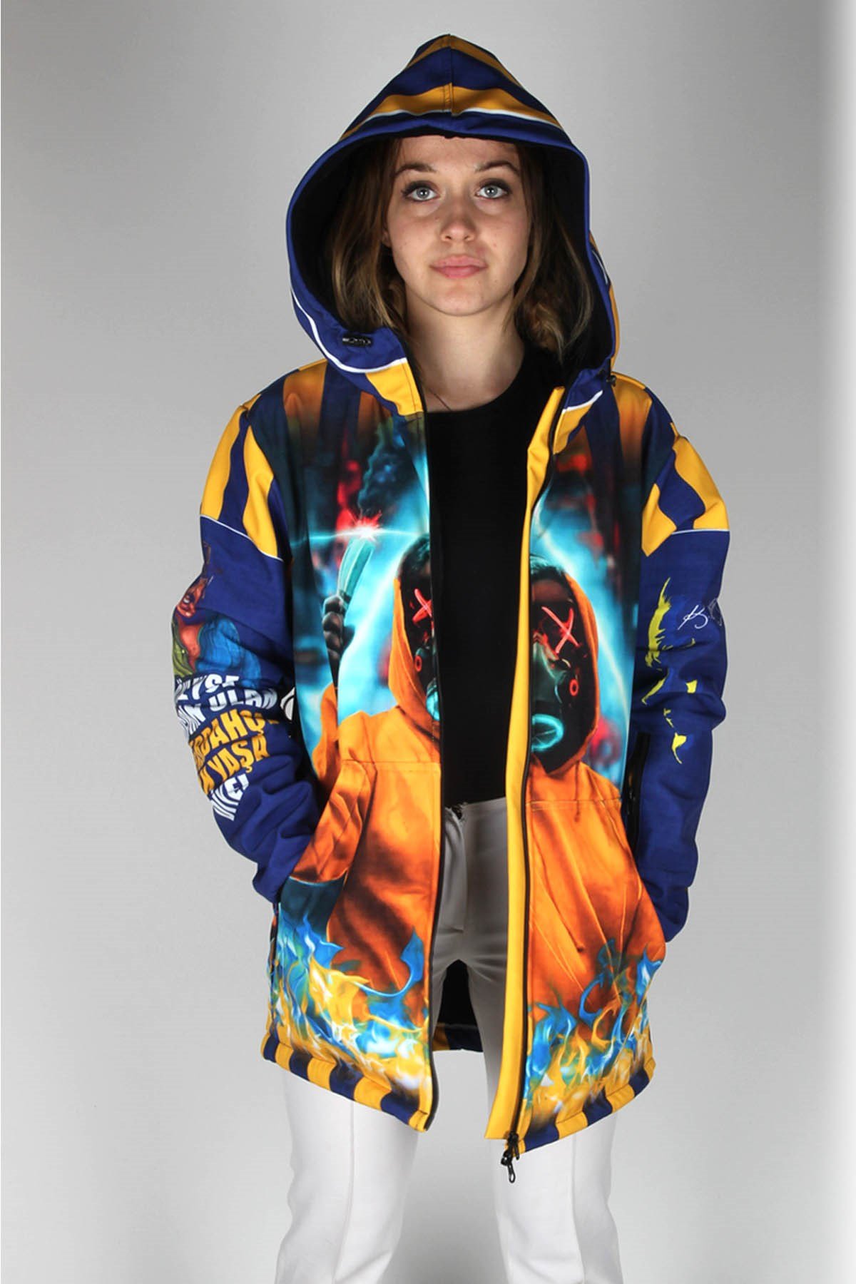Snowsea Sarı-Lacivert SSF7784 Kadın Kayak Montu, 1. Kalite Kadın Snowboard Montu