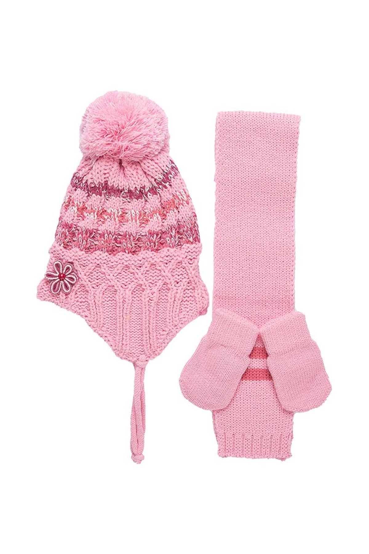 Sonny 0-18 Ayık Kız Bebek Atkı Bere Eldiven K9903 - Pembe 