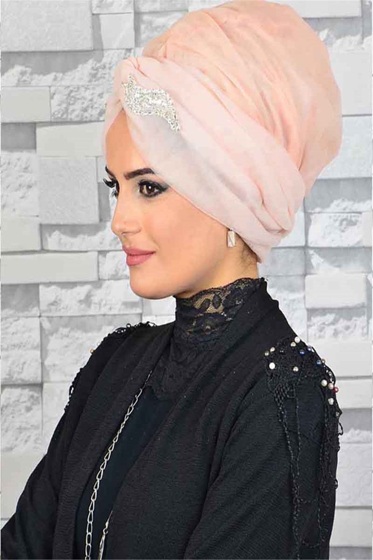 Taşlı Somon Hayal Tül Tesettür Abiye Şal hz030
