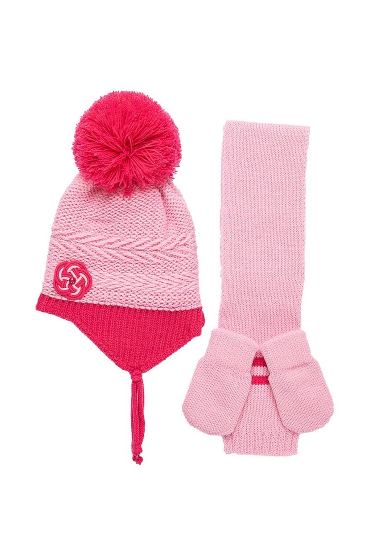 Weldon 0-18 Aylık Kız Bebek Atkı Bere Eldiven Takımı K9901 - Pembe