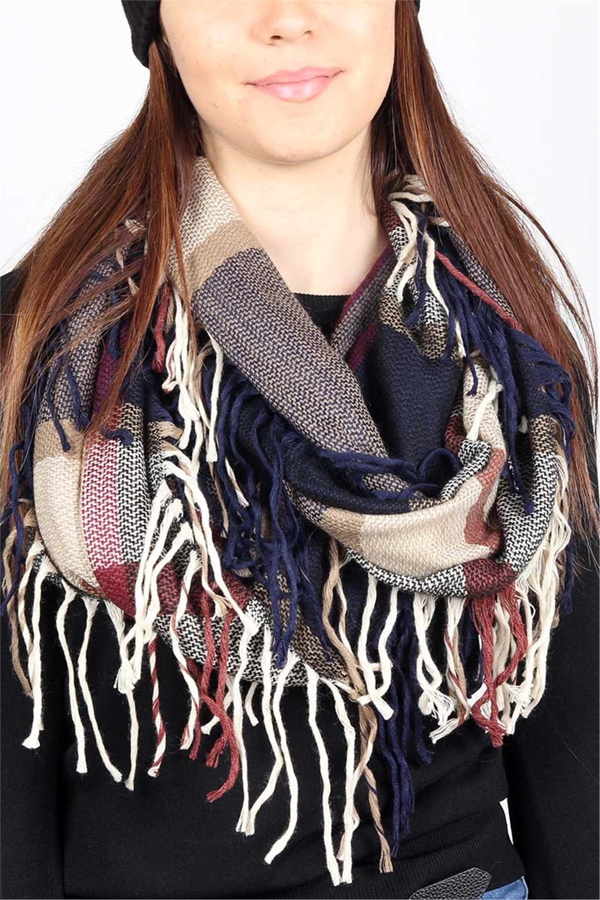 Yeni Sezon Geniş Ekose Tarzı Zara Boyunluk ZB556012 Lacivert