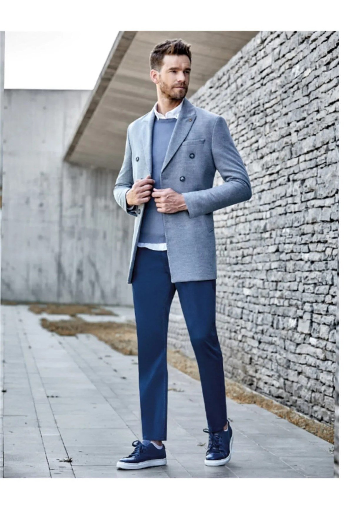 BRANGO KAŞE KRUVAZE KISA PALTO GRİ 71119