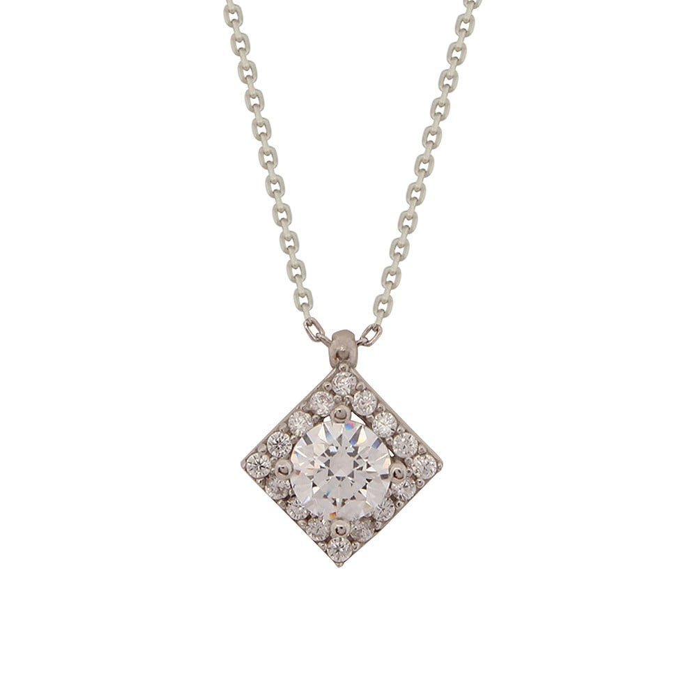 GÜMÜŞ SWAROVSKI TAŞLI KARE KOLYE