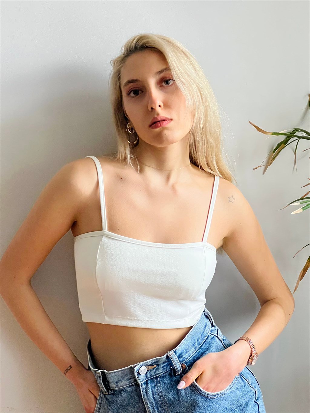 Ekru Crop Üst
