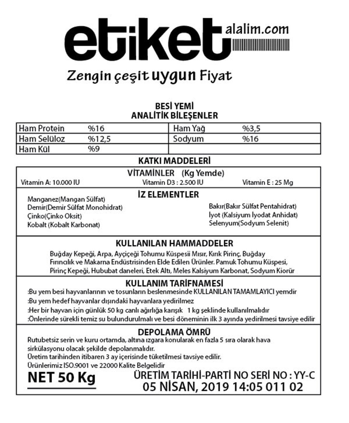 Çok Amaçlı EtiketlerYem Etiketi 100mm x 300 Metre