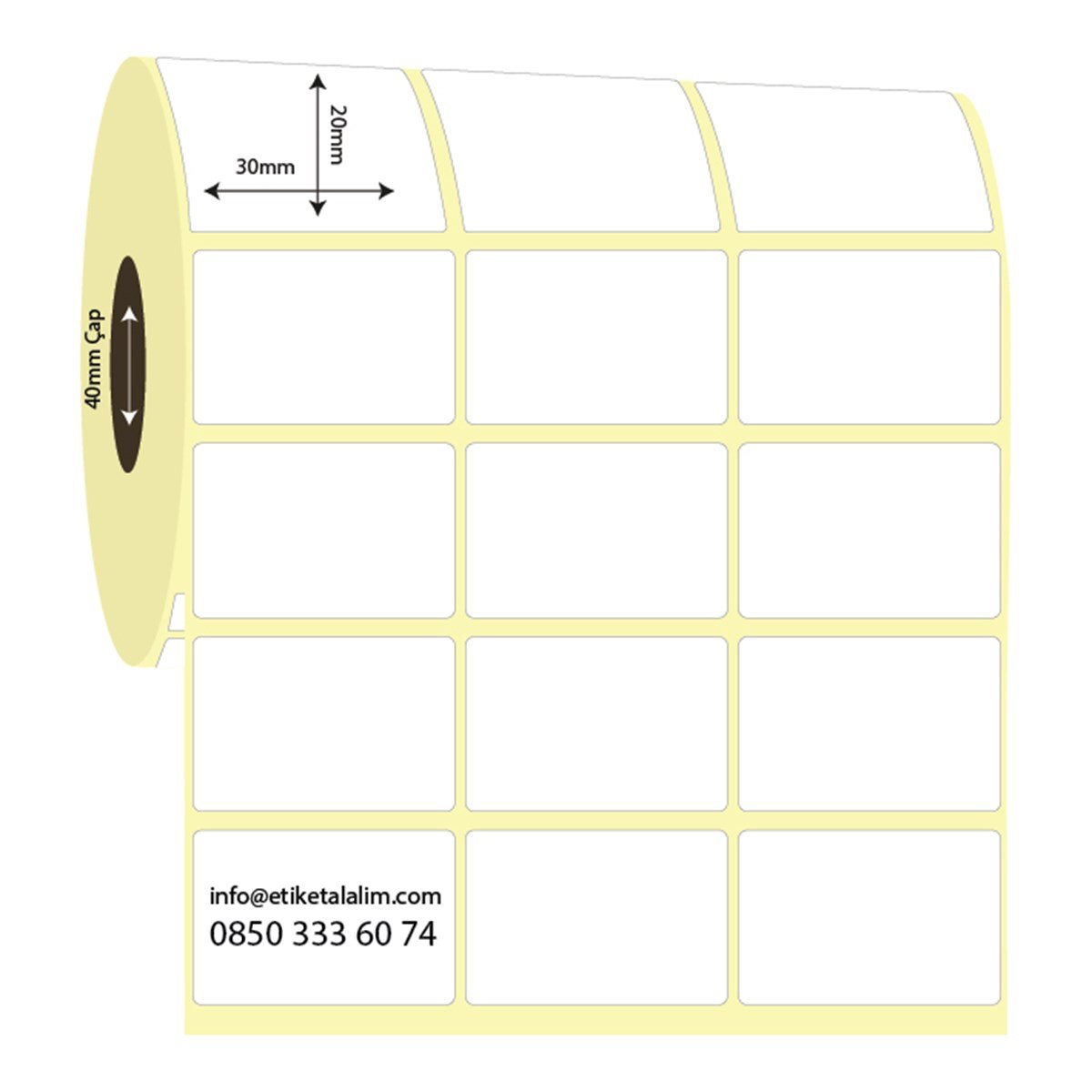 Lamine Termal (Sticker)30mm x 20mm 3'lü Ara Boşluklu Lamine Termal Etiket