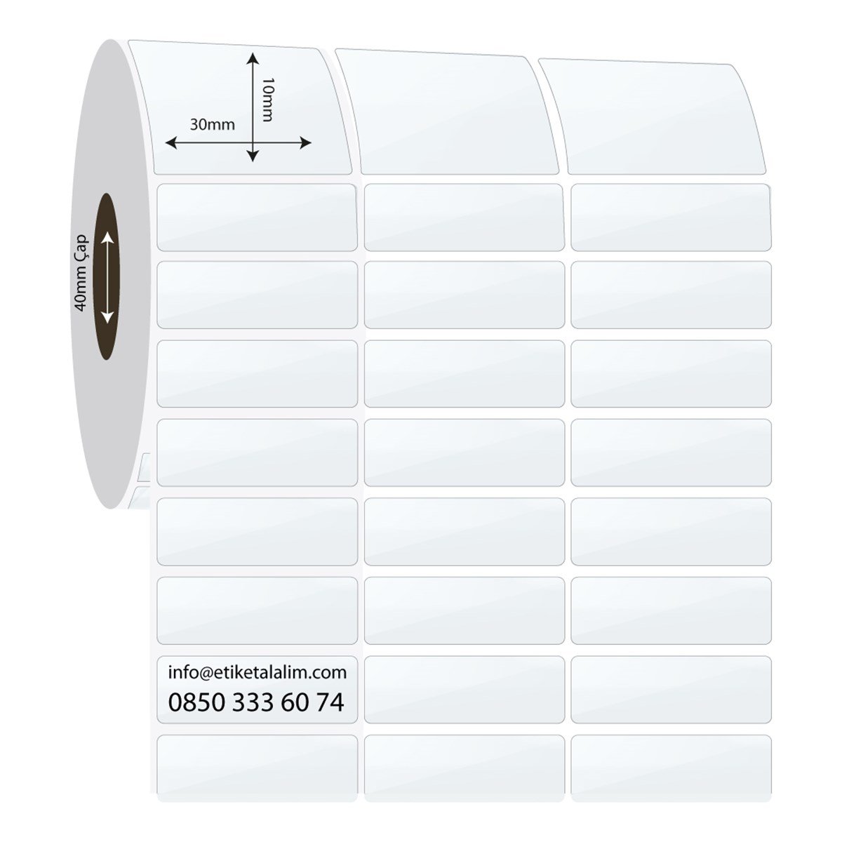 PP Şeffaf Etiket30mm x 10mm 3'lü Ara Boşluklu PP Şeffaf Etiket