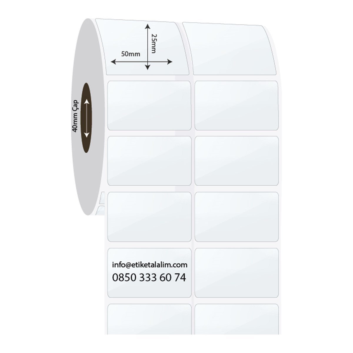PP Şeffaf Etiket50mm x 25mm 2'li Ara Boşluklu PP Şeffaf Etiket