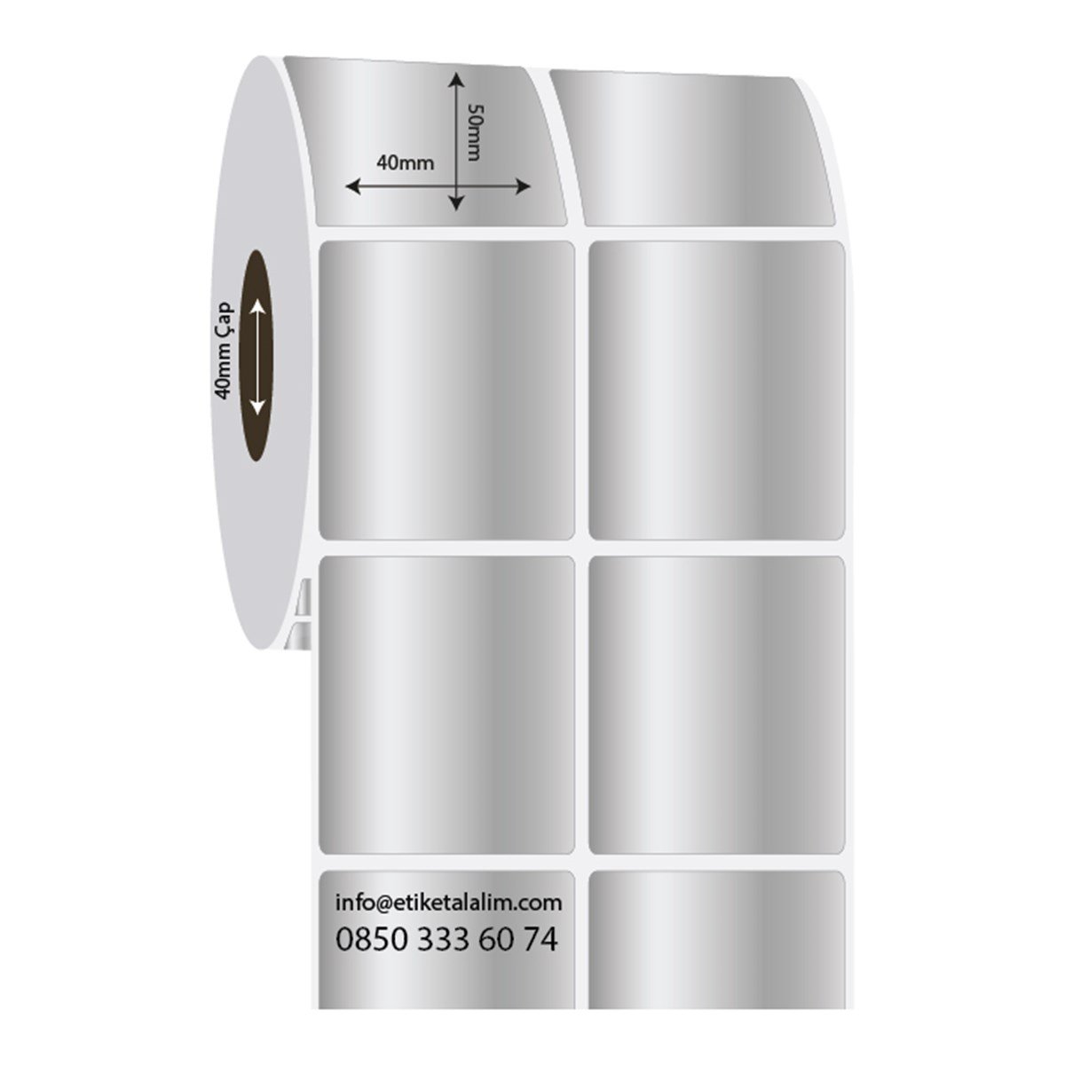 Silver Mat Etiket (Sticker)40mm x 50mm 2'li Ara Boşluklu Silver Mat Etiket