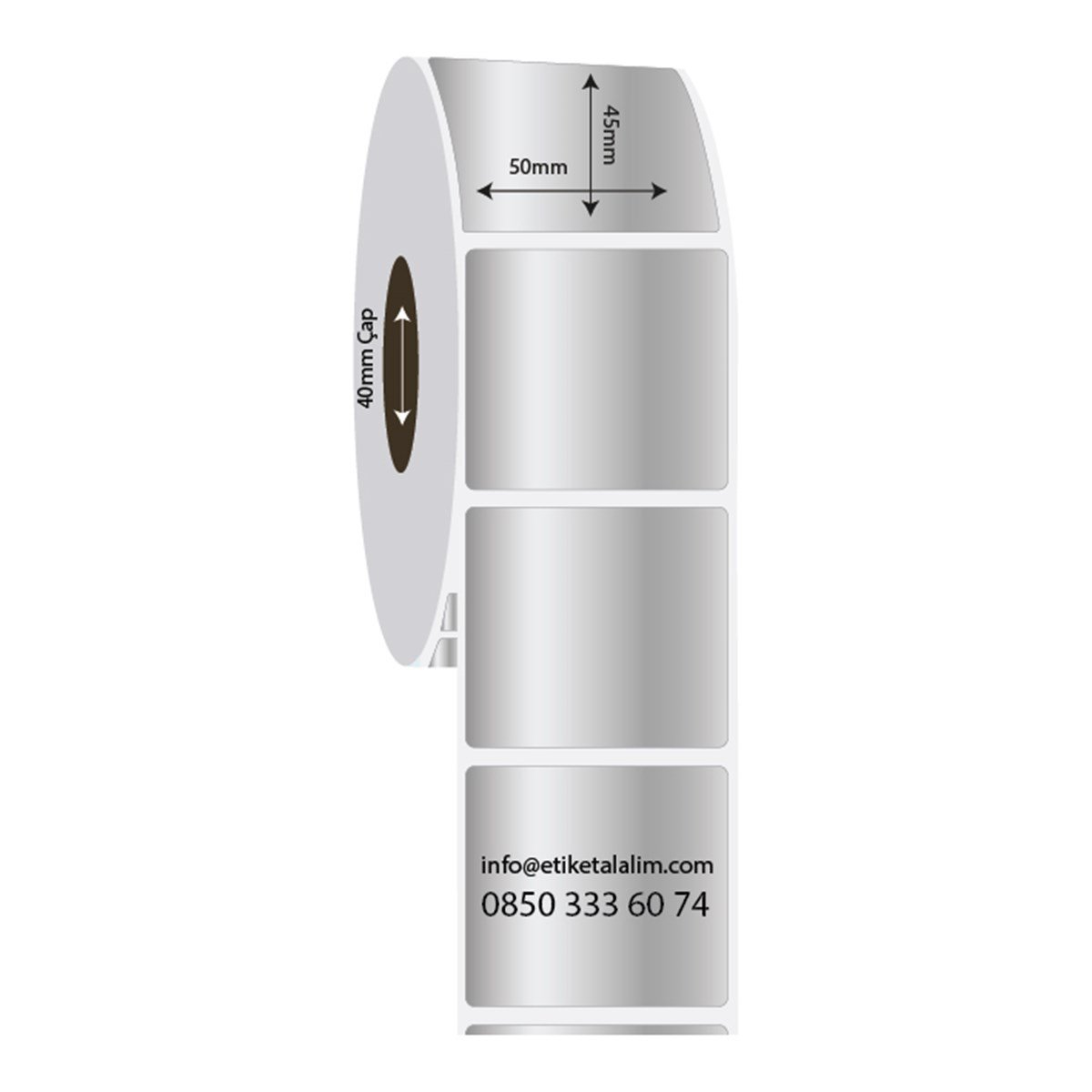 Silver Mat Etiket (Sticker)50mm x 45mm Silver Mat Etiket