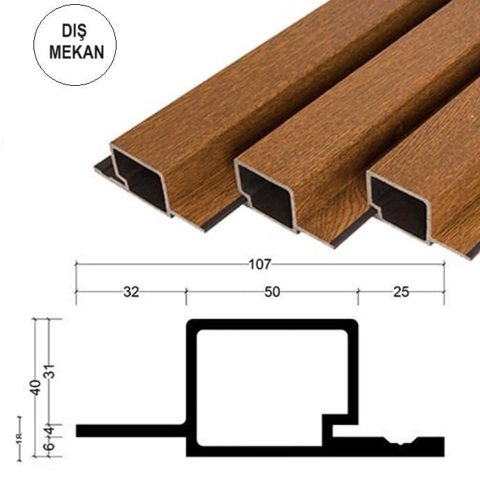 DUVAR PANELİ TEKLİ PVC DIŞ MEKAN 107X3000X40 mm