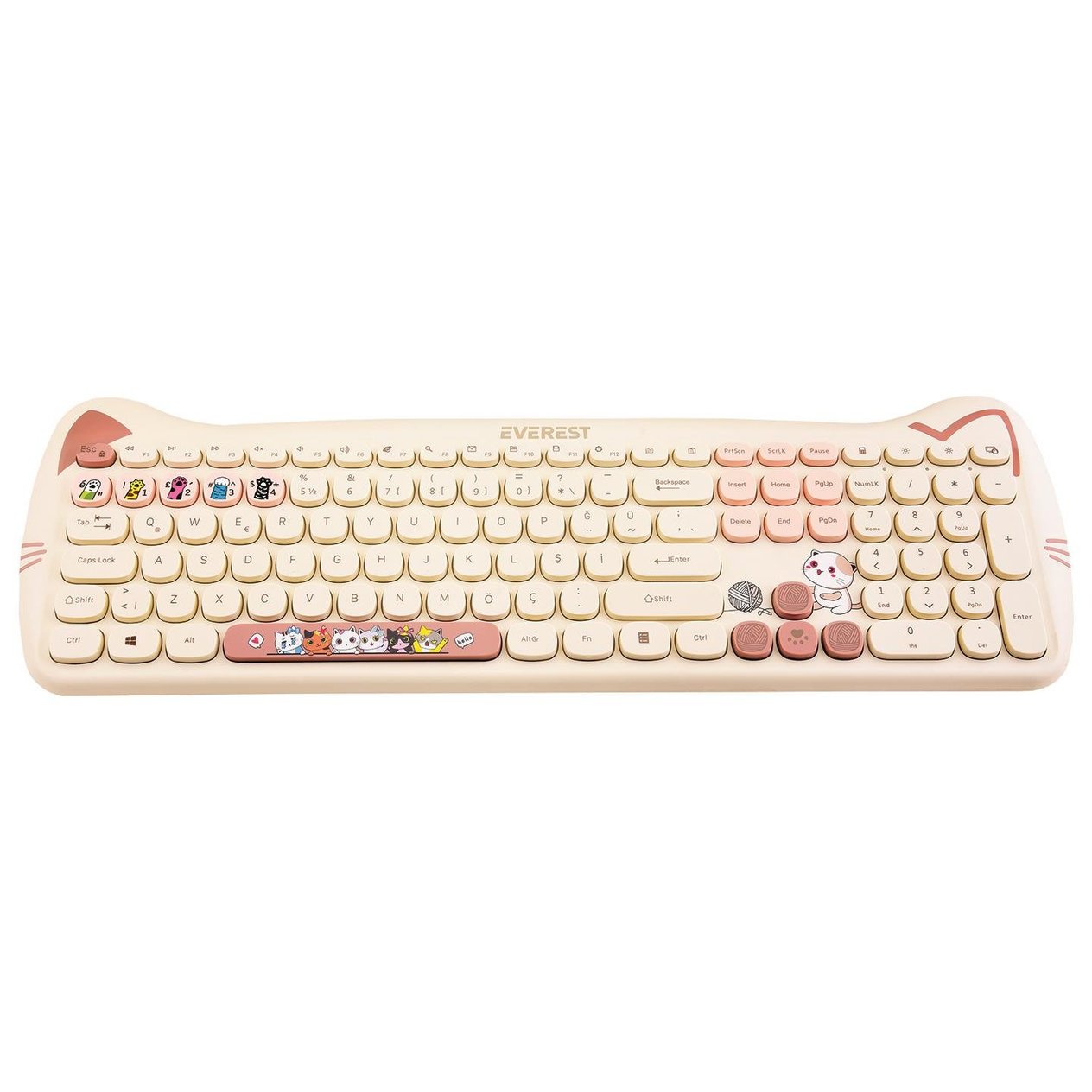 Everest KM-6283 CATTY Renkli Tuşlu Sarı Kablosuz Q Multimedia Klavye + Mouse + Pad Set