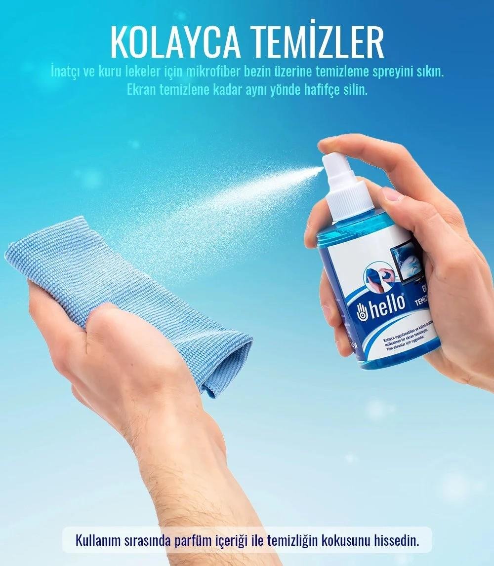 HELLO HL-14408 SPREY + FİBER BEZ + FIRÇA 200ML LCD EKRAN TEMİZLEME SETİ