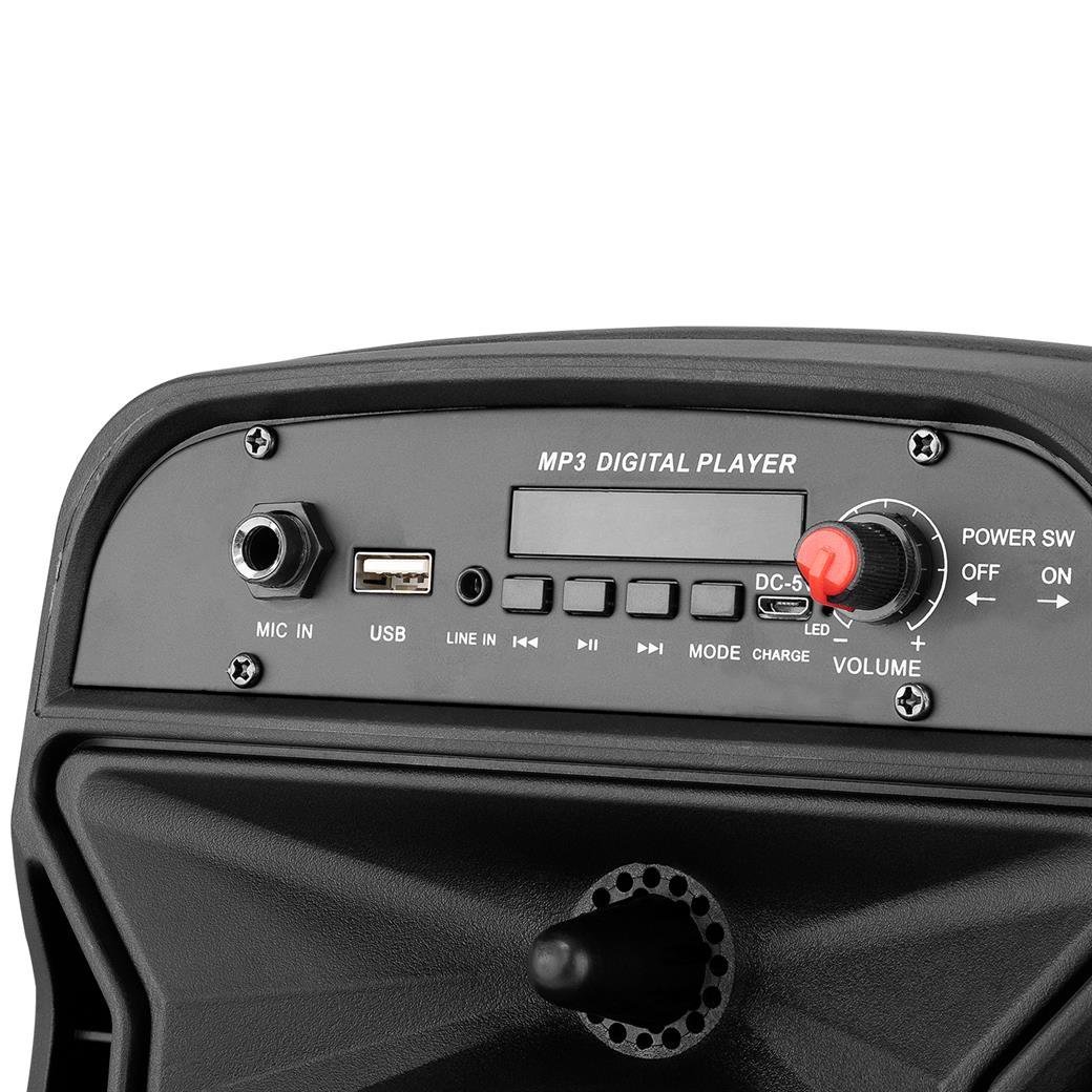 Mikado MD-814KP 15W, 3.7V1200mAh Siyah Kablolu Mikrofon AUX /USB/TF/Bluetooth FM'li LED Işıklı Speaker