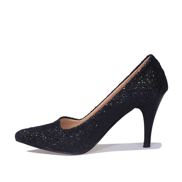 Siyah Simli Stiletto Ayakkabı
