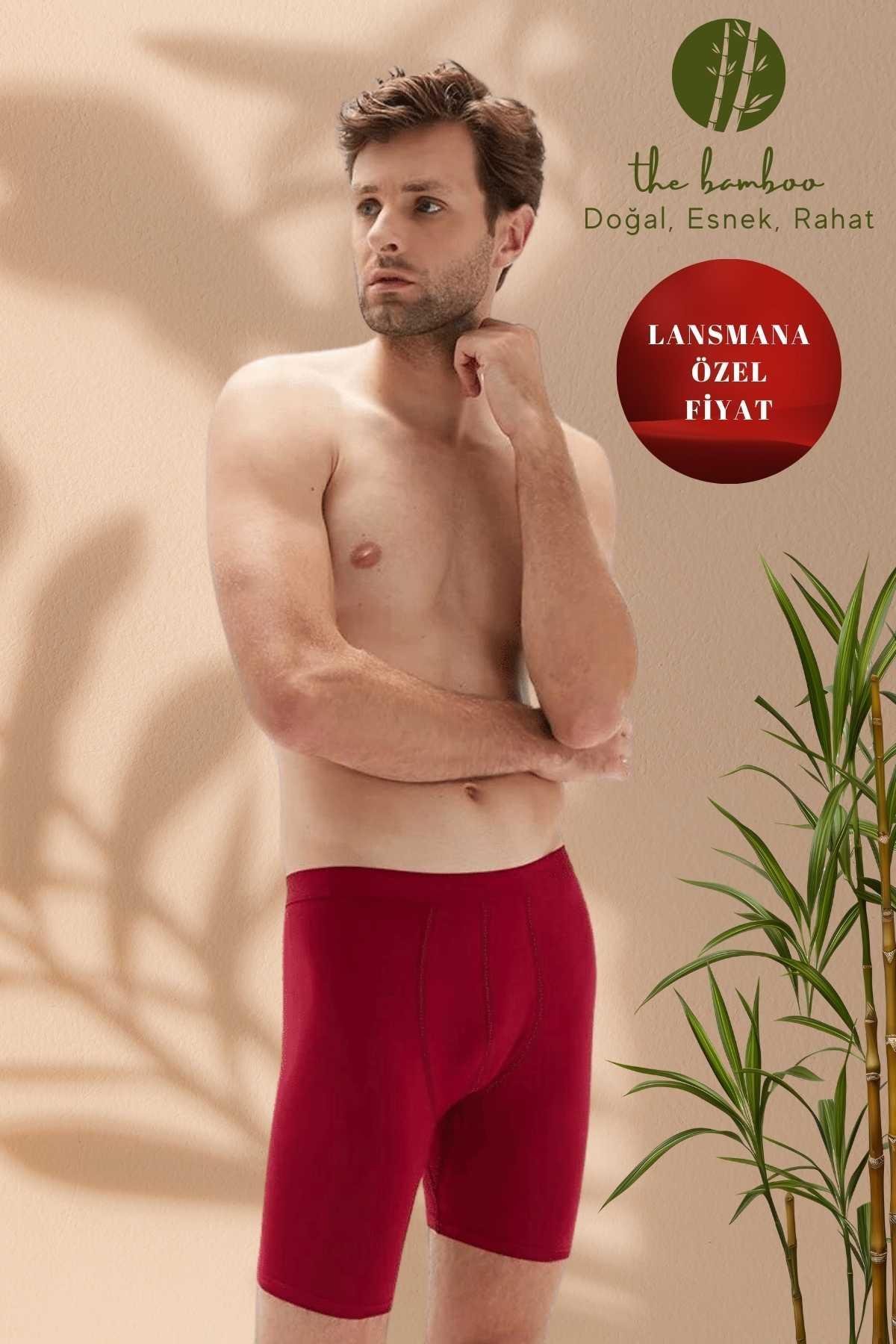  Weweus Bordo Erkek Süper İnce Doğal Bambu Uzun Boxer 1013