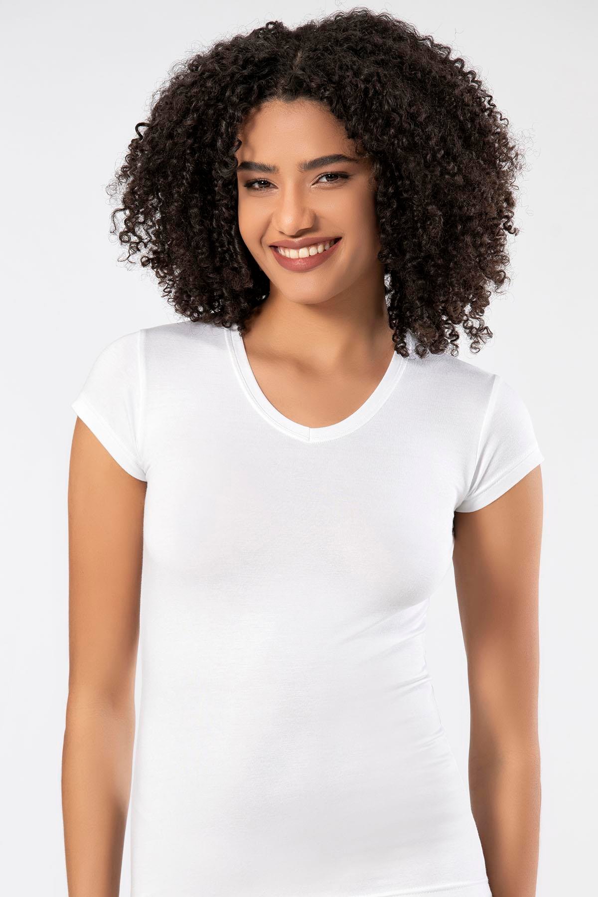 Weweus Beyaz Kadın Süper İnce Doğal Bambu T-Shirt 2315