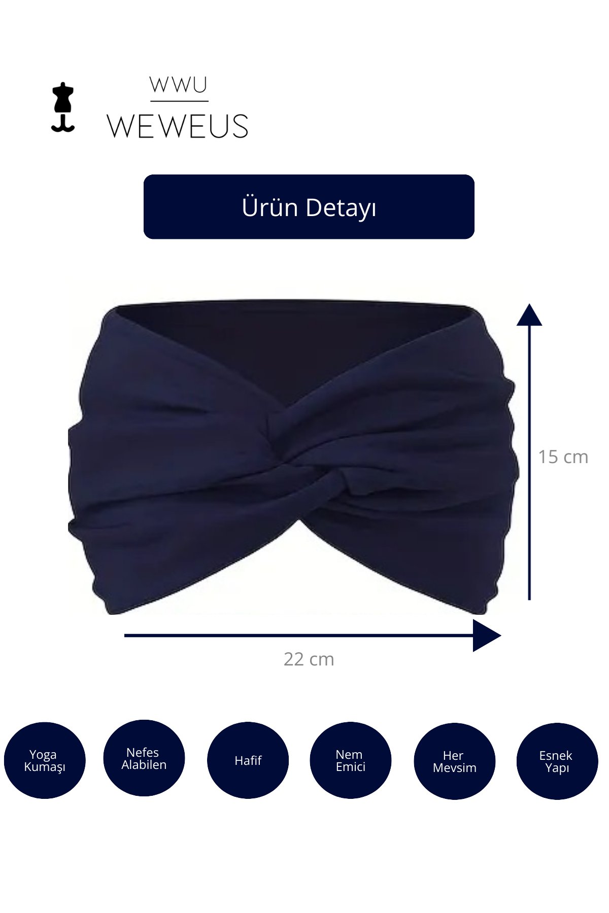 WeWeus Düz Lacivert Premium Kadın Saç Bandı