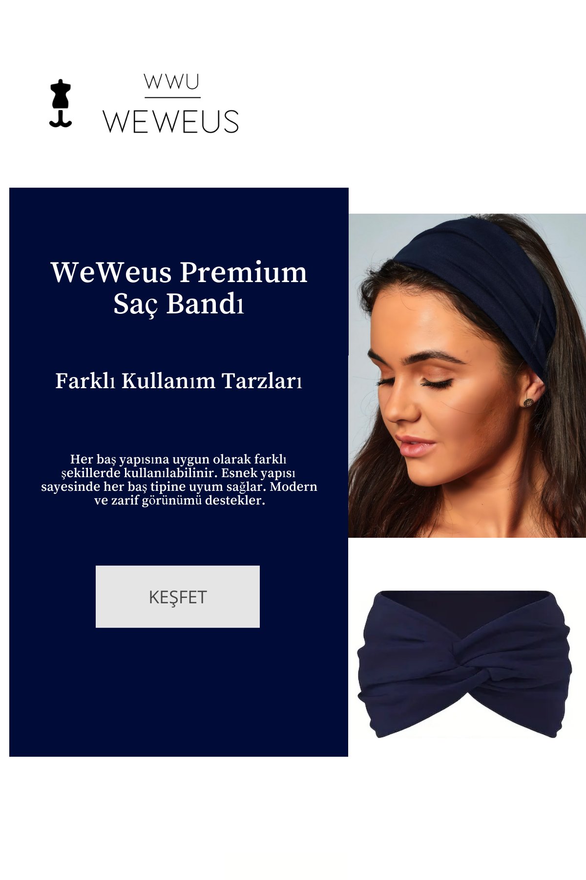 WeWeus Düz Lacivert Premium Kadın Saç Bandı