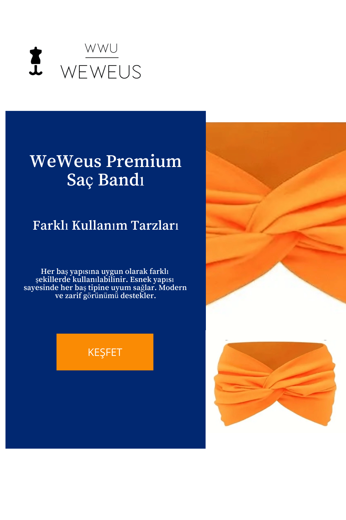 WeWeus Turuncu Düz Premium Kadın Saç Bandı