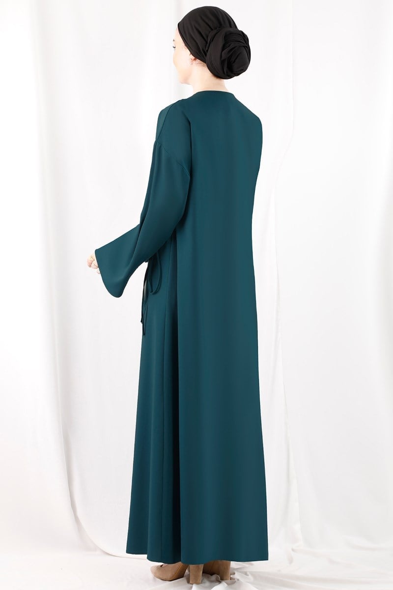 1358 Yakası Şeritli Petrol Abaya
