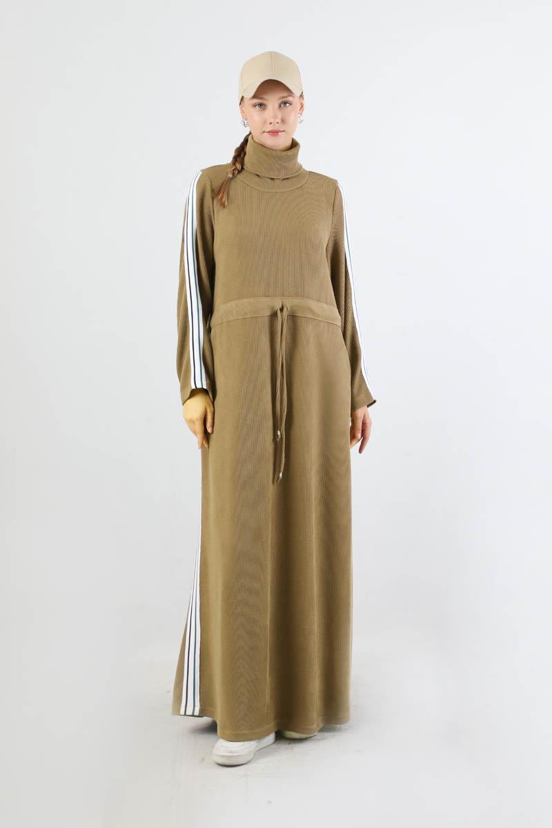 Boğazlı Triko Elbise Camel