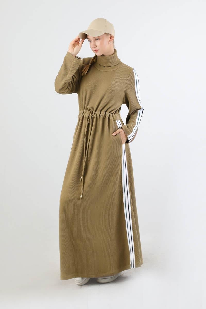 Boğazlı Triko Elbise Camel