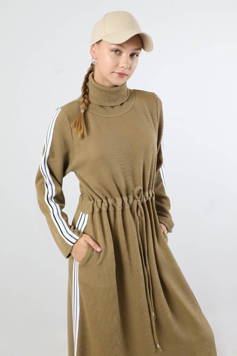 Boğazlı Triko Elbise Camel