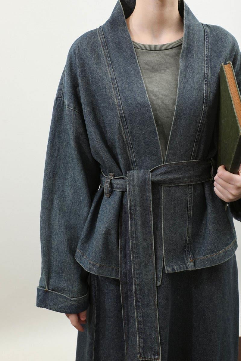 Denim Kimono Etek Takım Mavi