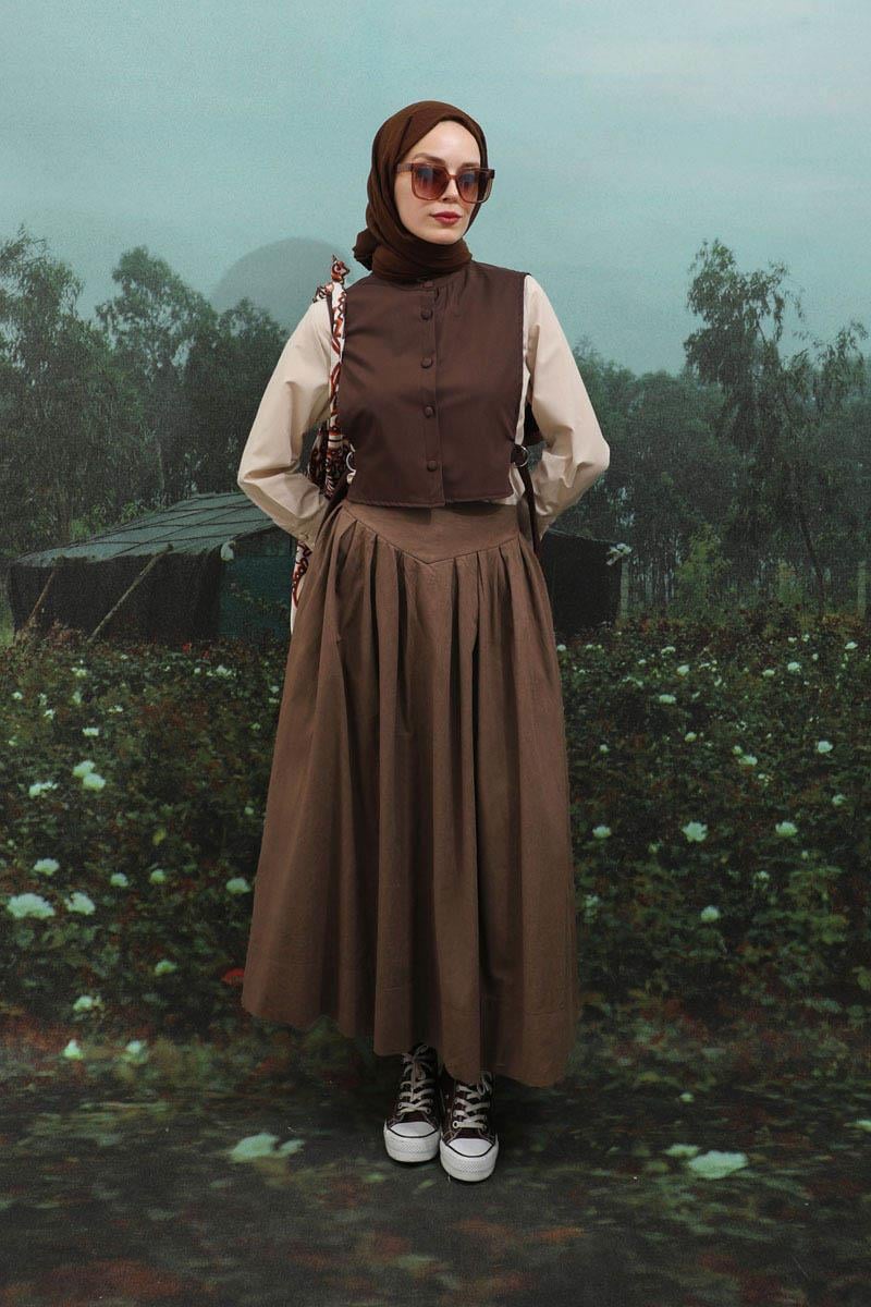 Kloş Keten Etek Kahverengi