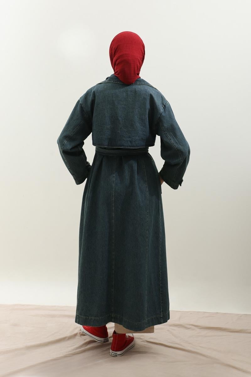 Oversize Denim Trençkot Koyu Mavi