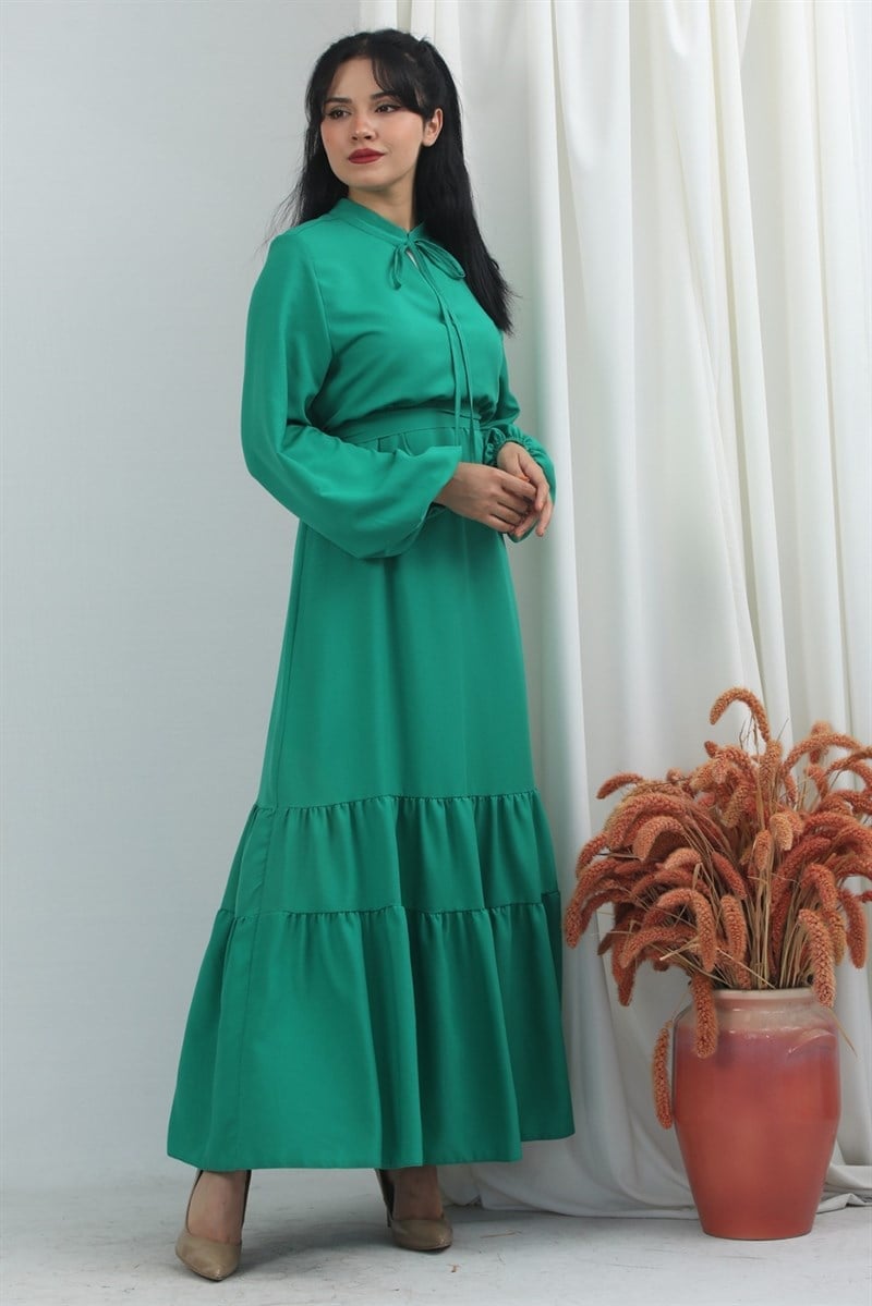 Plain Belted Dress Green