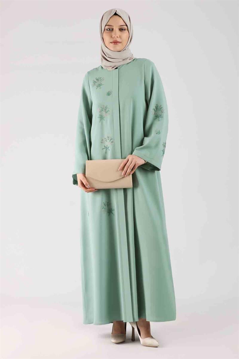Taş Baskılı Abaya Mint
