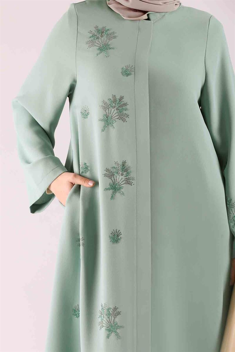Taş Baskılı Abaya Mint