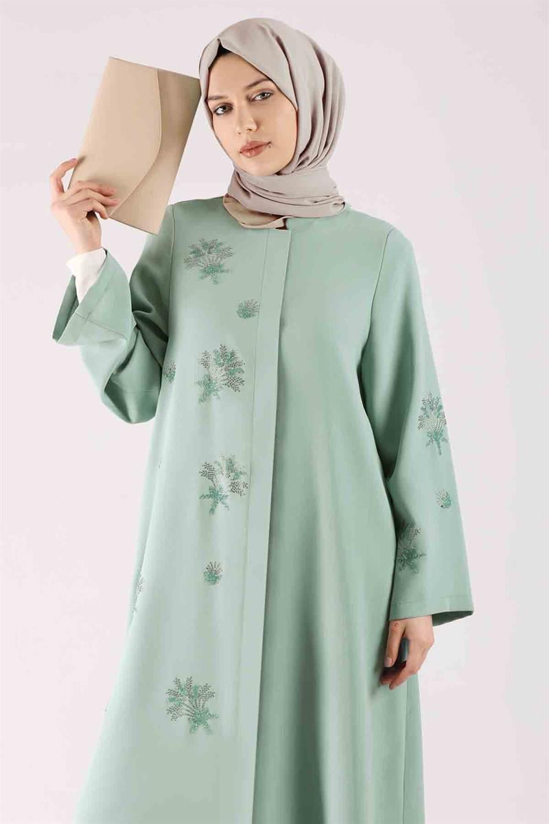 Taş Baskılı Abaya Mint